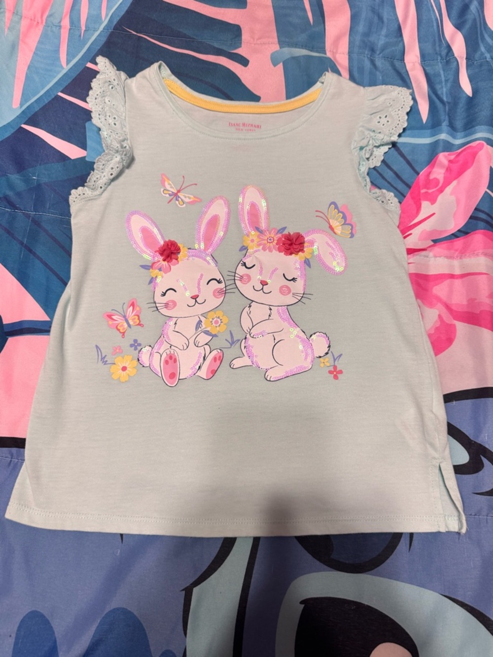 Isaac Mizrahi Light Blue Sleeveless Bunny top girls size M (7/8)